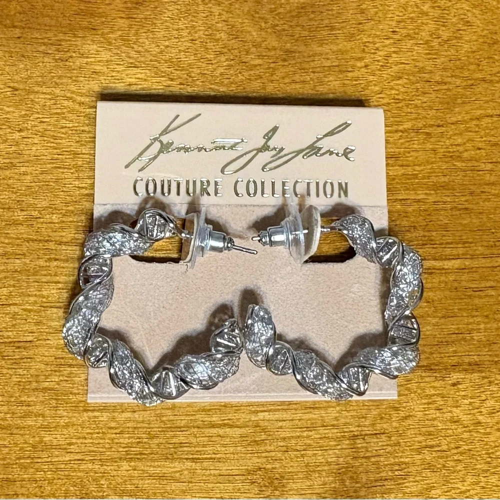 Kenneth Jay Lane Silver Twist Design Earrings - Picture 2 of 3